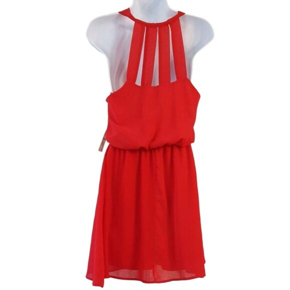 2/$15 Dee Elle Sleeveless Dress Red Small Lined Elastic Tank Style Chiffon NWT - Picture 3 of 7